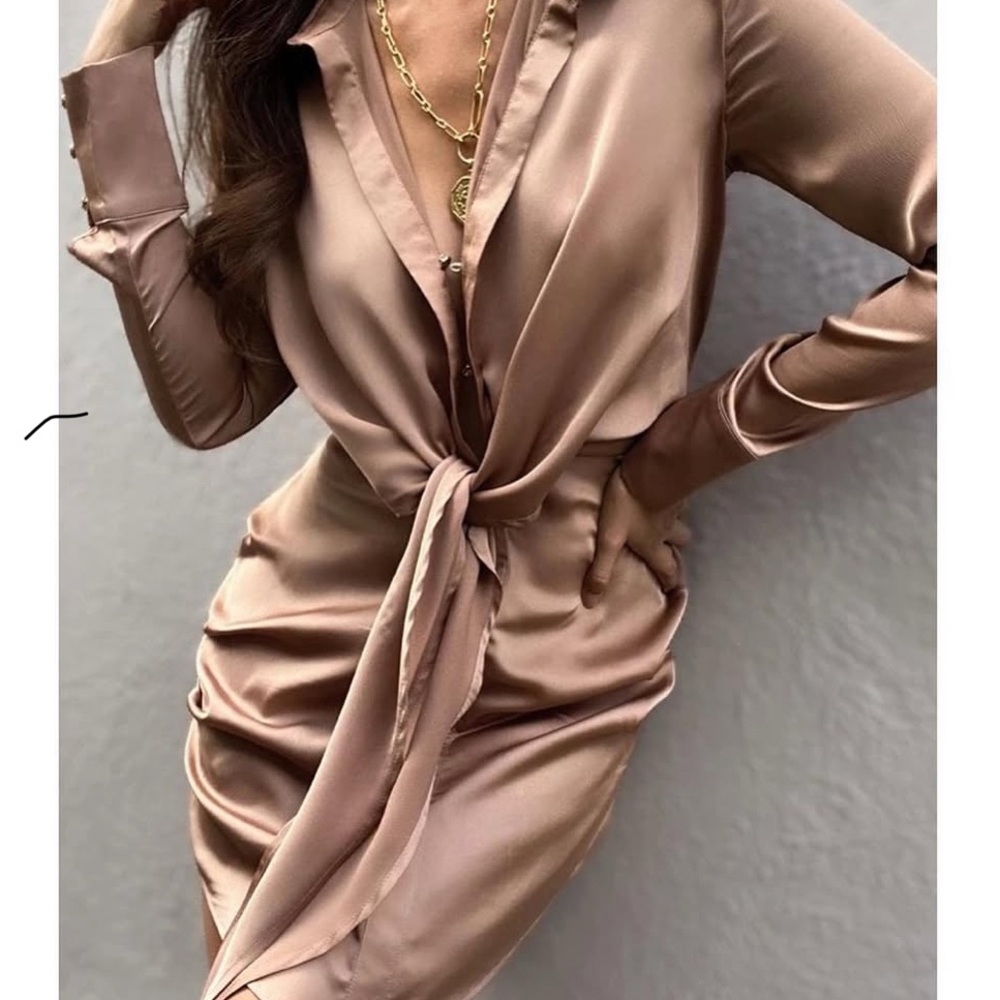 Satin Tie-Front Mini Dress in Blush